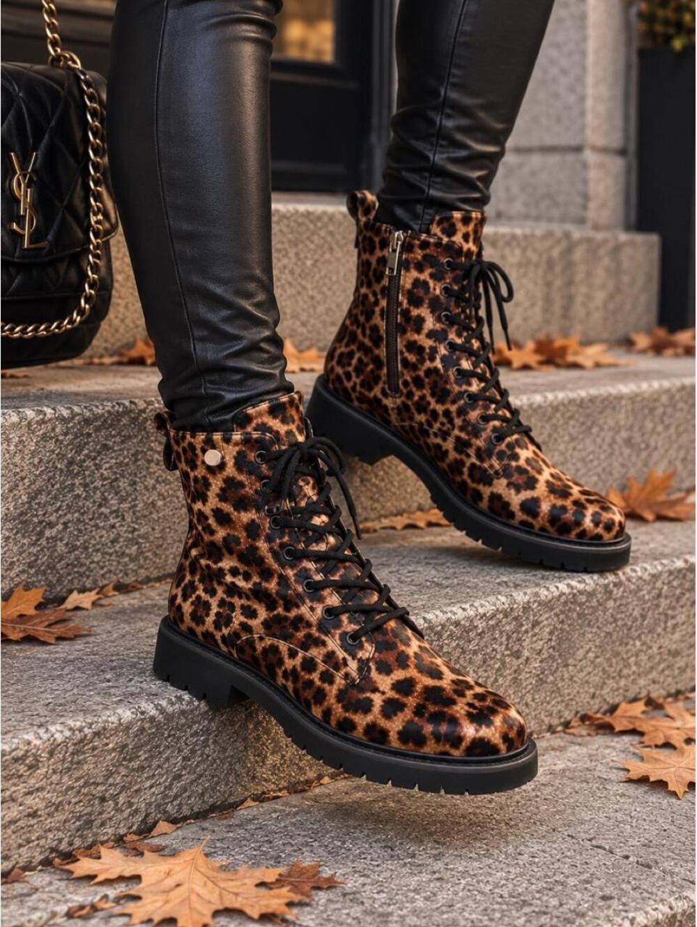 True Craft Zadie Leopard Velvet Combat Boots 🐆🖤